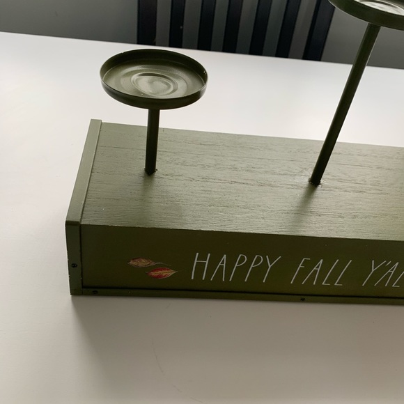 Rae Dunn Happy Fall Y’all green wooden block candlestick holder stand decor - Picture 4 of 10